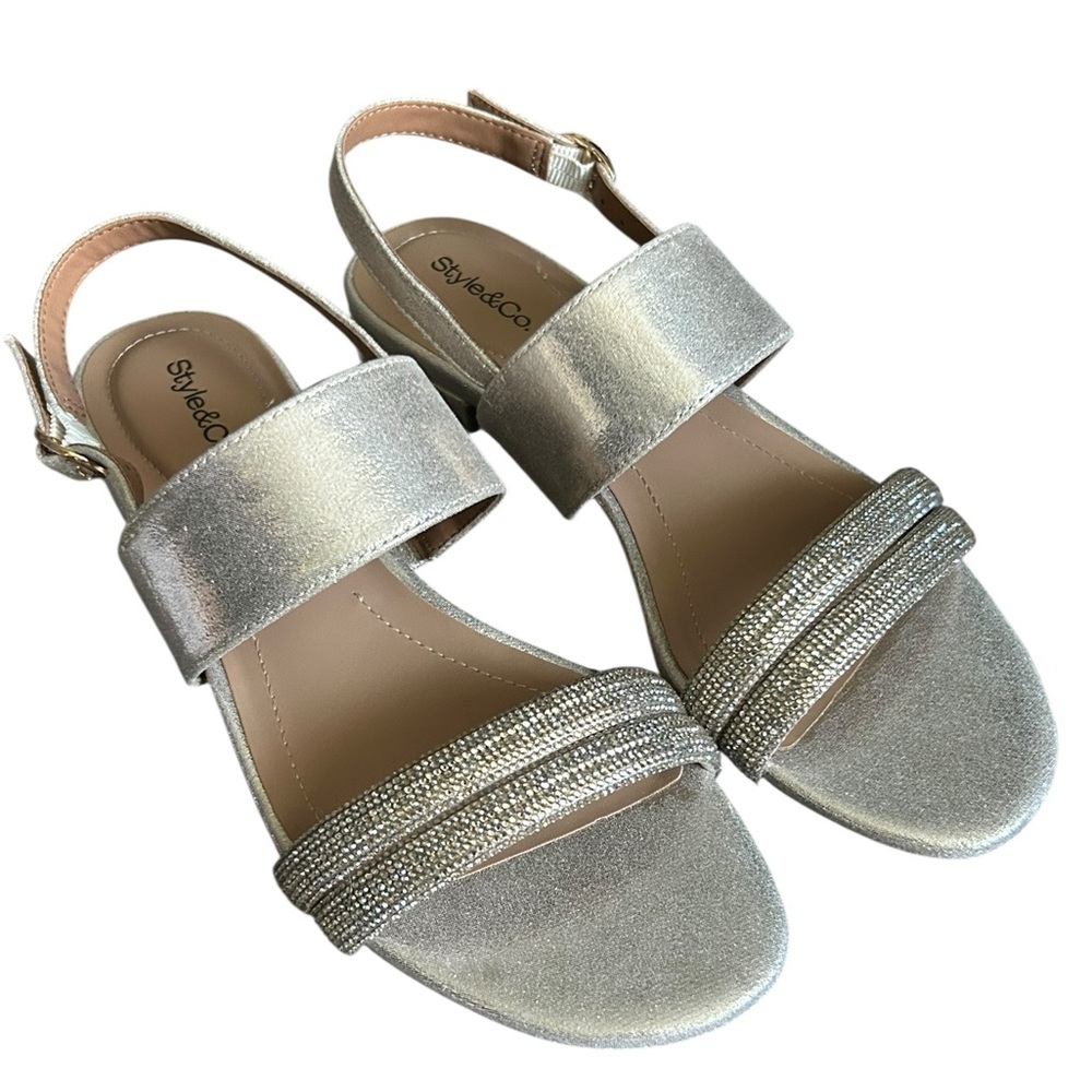 Style & Co. Selbiee Slingback Sparkly Strappy Platino Sandals 8